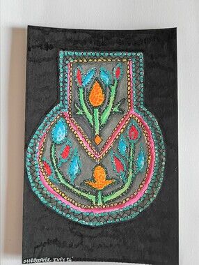 Handcrafted Floral Beaded Patch Drawing Based On Iroquois Bead Art